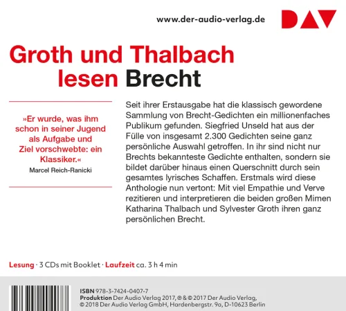 100 Gedichte. Ausgewählt von Siegfried Unseld*Audio Verlag Der GmbH Discount