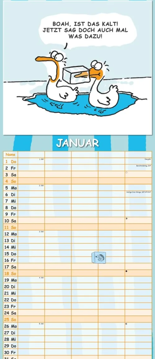 teNeues Calendars & Stationery GmbH & Co. KG Terminkalender*Alpha Edition - Lach mal wieder... Familienplaner 2026 - 19,5×45 cm mit 5 Spalten & lustigen Cartoons, mehrsprachiger Familienkalender/Wandkalender für Termine in Haushalt, Schule & Freizeit