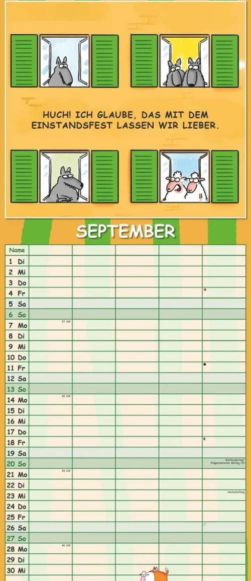 teNeues Calendars & Stationery GmbH & Co. KG Terminkalender*Alpha Edition - Lach mal wieder... Familienplaner 2026 - 19,5×45 cm mit 5 Spalten & lustigen Cartoons, mehrsprachiger Familienkalender/Wandkalender für Termine in Haushalt, Schule & Freizeit