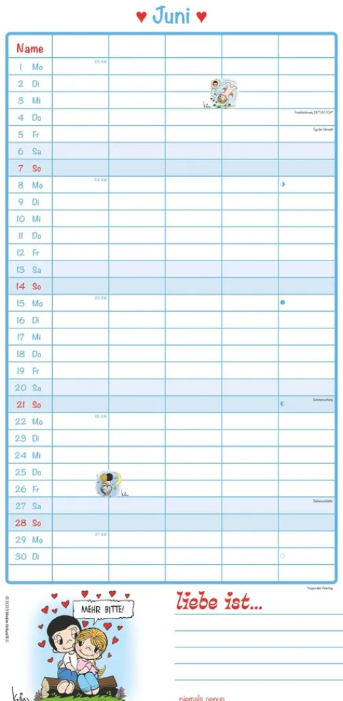 teNeues Calendars & Stationery GmbH & Co. KG Terminkalender-Alpha Edition - Liebe ist... Familientermine 2026 - Familienkalender 22×45 cm mit 5 Spalten & Monatsübersicht, liebevoll illustrierter Familienplaner & Terminkalender für Paare, Eltern & Kinder