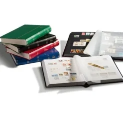 Leuchtturm GmbH Hobby & Lifestyle-Briefmarken Einsteckbuch BASIC, 64 schwarze Seiten, Einband unwattiert in Rot, DIN A4