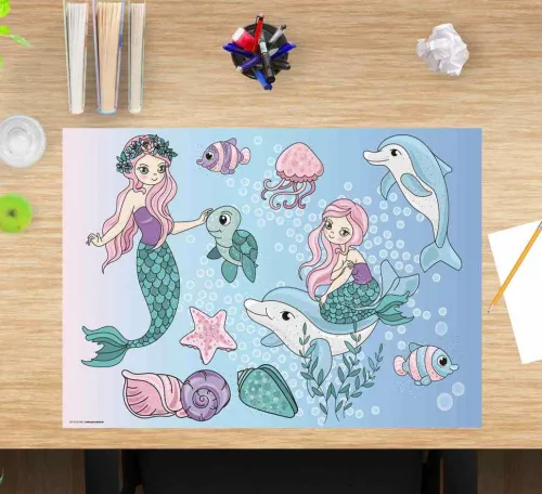Cover-your-desk Schreibtischunterlagen*Schreibtischunterlage für Kinder Meerjungfrauen unter Wasser, aus hochwertigem Vinyl , 60 x 40 cm
