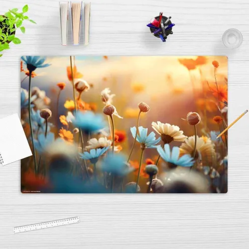 Cover-your-desk Schreibtischunterlagen*Schreibtischunterlage für Kinder und Erwachsene Wildblumen im Abendlicht, aus hochwertigem Vinyl, 60 x 40 cm