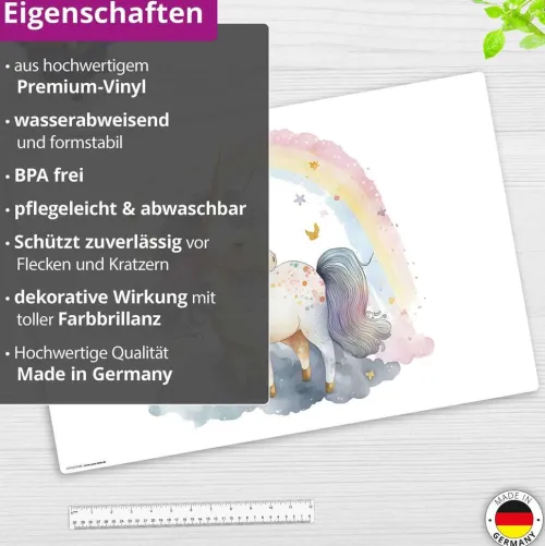 Cover-your-desk Schreibtischunterlagen-Schreibtischunterlage für Kinder Regenbogen Einhorn Aquarel, aus hochwertigem Vinyl, 60 x 40 cm