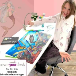 Cover-your-desk Schreibtischunterlagen-Schreibtischunterlage für Kinder Regenbogen Einhorn Aquarel, aus hochwertigem Vinyl, 60 x 40 cm