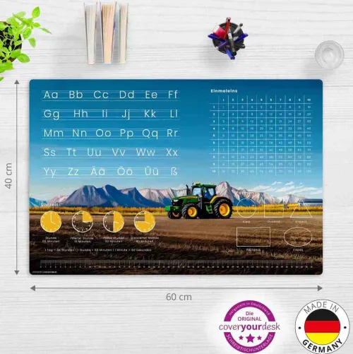 Cover-your-desk Schreibtischunterlagen*Schreibtischunterlage für Kinder Lernunterlage Einschulung, verschiedene Designs, ABC, 1x1, Uhrzeiten, aus hochwertigem Vinyl, 60 x 40 cm