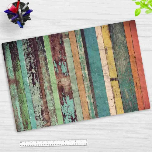 Cover-your-desk Schreibtischunterlagen-Schreibtischunterlage für Kinder und Erwachsene Verwittertes Holz in bunten Farben, aus hochwertigem Vinyl, 60 x 40 cm