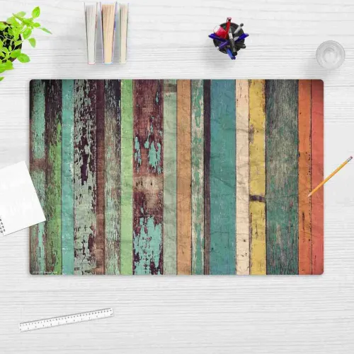 Cover-your-desk Schreibtischunterlagen-Schreibtischunterlage für Kinder und Erwachsene Verwittertes Holz in bunten Farben, aus hochwertigem Vinyl, 60 x 40 cm
