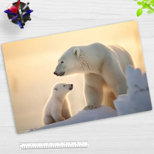 Schreibtischunterlage für Kinder Eisbär Baby mit Mama, aus hochwertigem Vinyl, 60 x 40 cm*Cover-your-desk Sale