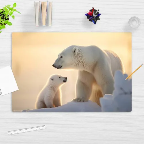 Schreibtischunterlage für Kinder Eisbär Baby mit Mama, aus hochwertigem Vinyl, 60 x 40 cm*Cover-your-desk Sale