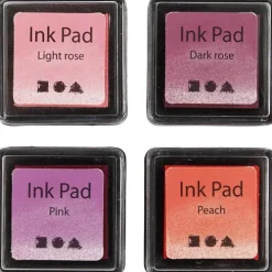 Creativ Company Stempel & -Kissen*Stempelkissen, H 2 cm, Größe 3,5x3,5 cm, Pfirsich, Pink, Hellrosa, Dunkelrosa, 4 Stk