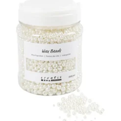 Creativ Company Küche & Esszimmer-Wachsperlen, D 3, 4, 5, 6, 8 mm, Lochgröße 1,3-2,5 mm, Perlmuttweiß, 700 ml/ 1 Dose, 430 g