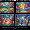 Calvendo Wandkalender*Der Jahreskreis auf Buntglasfenstern (Wandkalender 2026 DIN A2 quer), Monatskalender