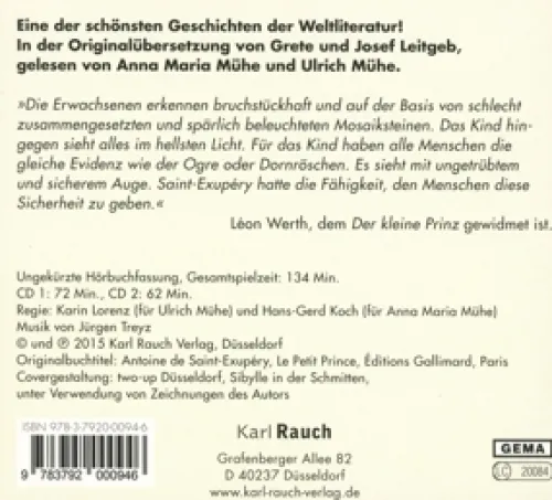 Der Kleine Prinz. 2 CDs*Rauch, Karl Verlag Clearance