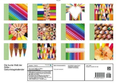 Die bunte Welt der Stifte - Geburtstagskalender (Wandkalender immerwährend DIN A3 quer)*Calvendo Outlet