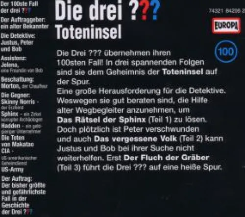 Die drei ??? 100. Toteninsel (drei Fragezeichen) 3 CDs*Sony Music Entertainment Outlet