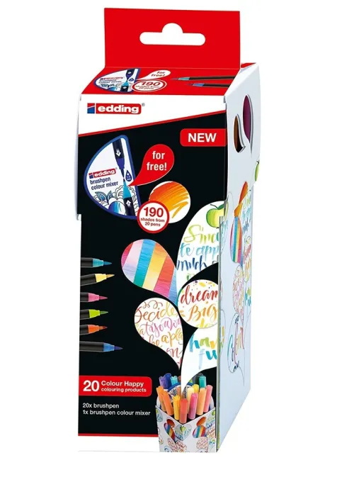 Edding Kalligraphie & Handlettering*1340 Pinselstifte Brushpen Colour Happy Set, 20er Set