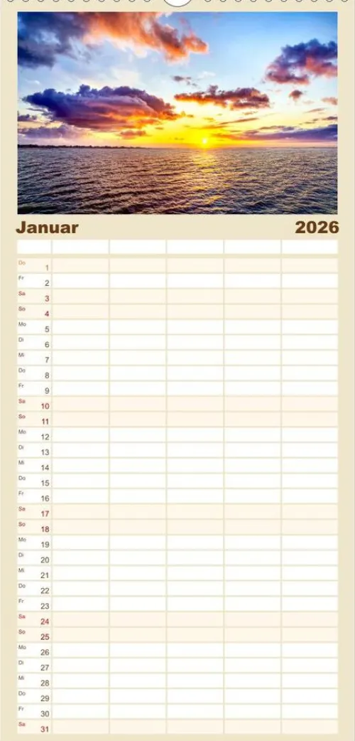 Calvendo Wandkalender-Familienplaner 2026 - NORDSEE-VERLIEBT mit 5 Spalten (Wandkalender, 21 x 45 cm)