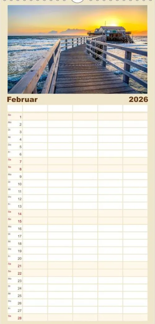 Calvendo Wandkalender-Familienplaner 2026 - NORDSEE-VERLIEBT mit 5 Spalten (Wandkalender, 21 x 45 cm)