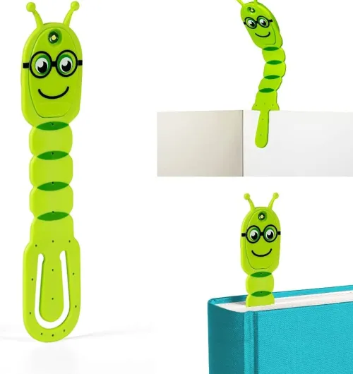 Bookchair Vertrieb Lesen & Geschichten-Flexilight Pals Leselicht (Bookworm) | grün | 2 in 1 Leselampe & Lesezeichen | LED Leselicht | Geschenk für Leser, Buchliebhaber | Deutsche Ausgabe