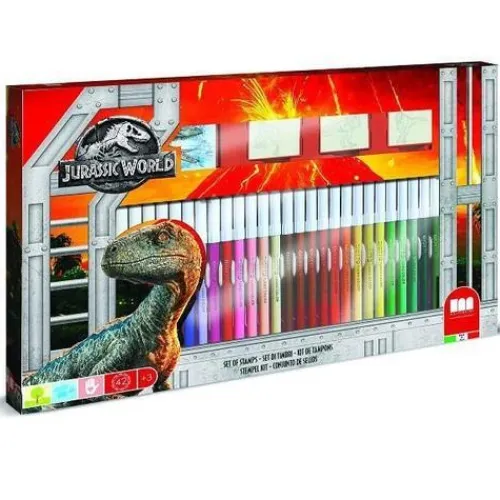 Triton-X Stempel & -Kissen-JURASSIC WORLD - Malset XL, 41-tlg., inkl. Malbuch & Stempel