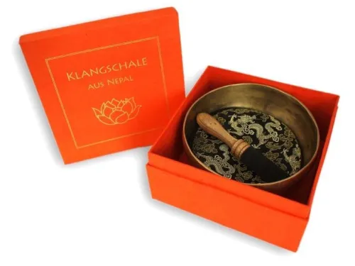 Klangschalen-Center Achtsamkeit & Gesundheit*Klangschale in terracotta Geschenkbox L mit Lotus-Aufdruck und Zubehör