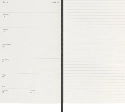 Moleskine Germany GmbH Wochenkalender-Moleskine 18 Monate Wochenkalender 2025/2026, L/A5, 1 Wo = 1 Seite, Rechts Linierte Seite, Weicher Einband, Schwarz