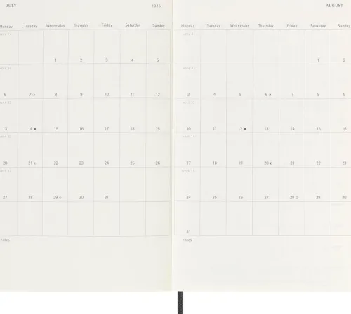 Moleskine Germany GmbH Wochenkalender-Moleskine 18 Monate Wochenkalender 2025/2026, L/A5, 1 Wo = 1 Seite, Rechts Linierte Seite, Weicher Einband, Schwarz