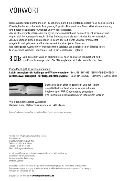 Hage Musikverlag Musikwissenschaft*Piano Piano. Notenbuch