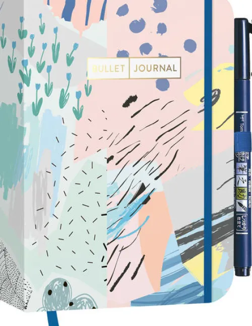 Edition Michael Fischer Kalligraphie & Handlettering-Pocket Bullet Journal "Abstract Art" mit Original Tombow Brush Pen Fudenosuke in schwarz