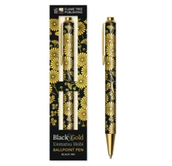 BrownTrout Kugelschreiber-Premium Kugelschreiber: Uematsu Hobi, Chrysanthemen Schwarz & Gold