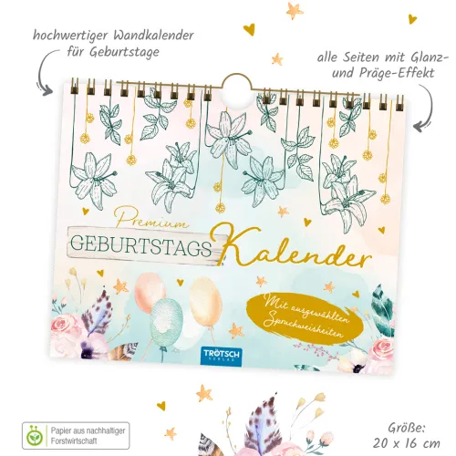 Trötsch Verlag GmbH Wandkalender|Immerwährender Kalender-Trötsch Premium Geburtstagskalender