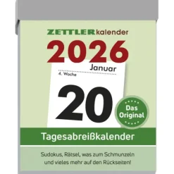 Neumann Verlage GmbH & Co Abreiß-Kalender-Zettler Tagesabreißkalender M 2026 5,4x7,2 cm Bürokalender 1 Tag auf 1 Seite mit Sudokus, Sprüchen, Rätseln uvm. Auf den Rückseiten