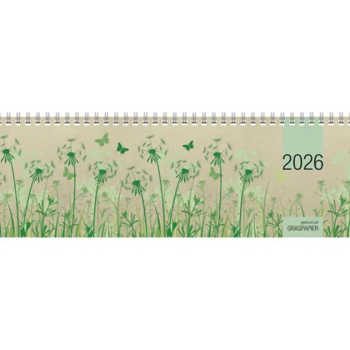 teNeues Calendars & Stationery GmbH & Co. KG Wochenkalender*Zettler Tischquerkalender 1W/2S Graspapier 2026 - Wochenkalender 32 × 11 cm, 1 Woche auf 2 Seiten, nachhaltiger Bürokalender mit Stundeneinteilung 8-20 Uhr & 4-sprachigem Kalendarium