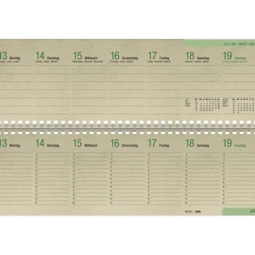 teNeues Calendars & Stationery GmbH & Co. KG Wochenkalender*Zettler Tischquerkalender 1W/2S Graspapier 2026 - Wochenkalender 32 × 11 cm, 1 Woche auf 2 Seiten, nachhaltiger Bürokalender mit Stundeneinteilung 8-20 Uhr & 4-sprachigem Kalendarium