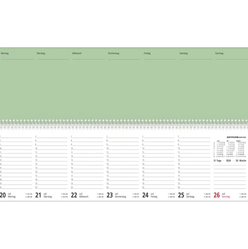 teNeues Calendars & Stationery GmbH & Co. KG Wochenkalender-Zettler Tischquerkalender 1W/2S Perfo XL Rot 2026 - Bürokalender 36x11 cm, Wochenkalender mit 1 Woche auf 2 Seiten, deutschem Kalendarium, Stundeneinteilung 7-20 Uhr, perforierte Tagesblätter