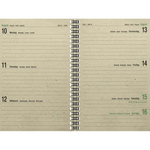 Zettler Wochenbuch 1W/2S Graspapier 2026 - Wochenkalender 14 × 20 cm, 1 Woche auf 2 Seiten, robuster Kartoneinband, nachhaltig produziert*teNeues Calendars & Stationery GmbH & Co. KG